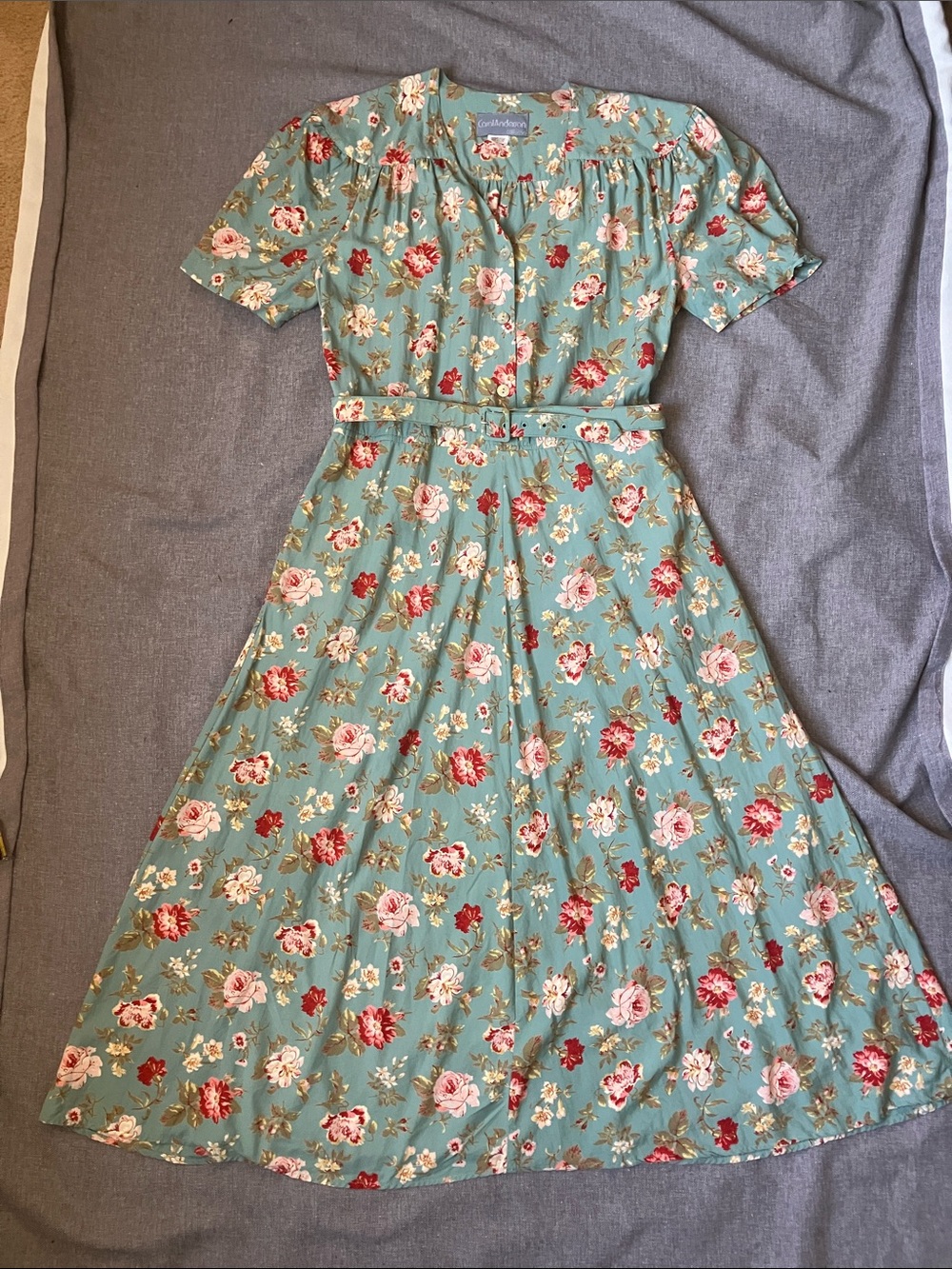 Vintage 1980s/90s Carol Anderson Belted floral Midi dress Size 14